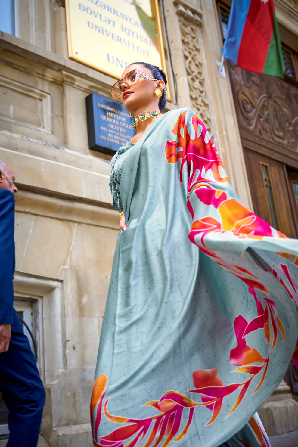 Printed Satin Creep Saree with Smooth Modern Style Finish