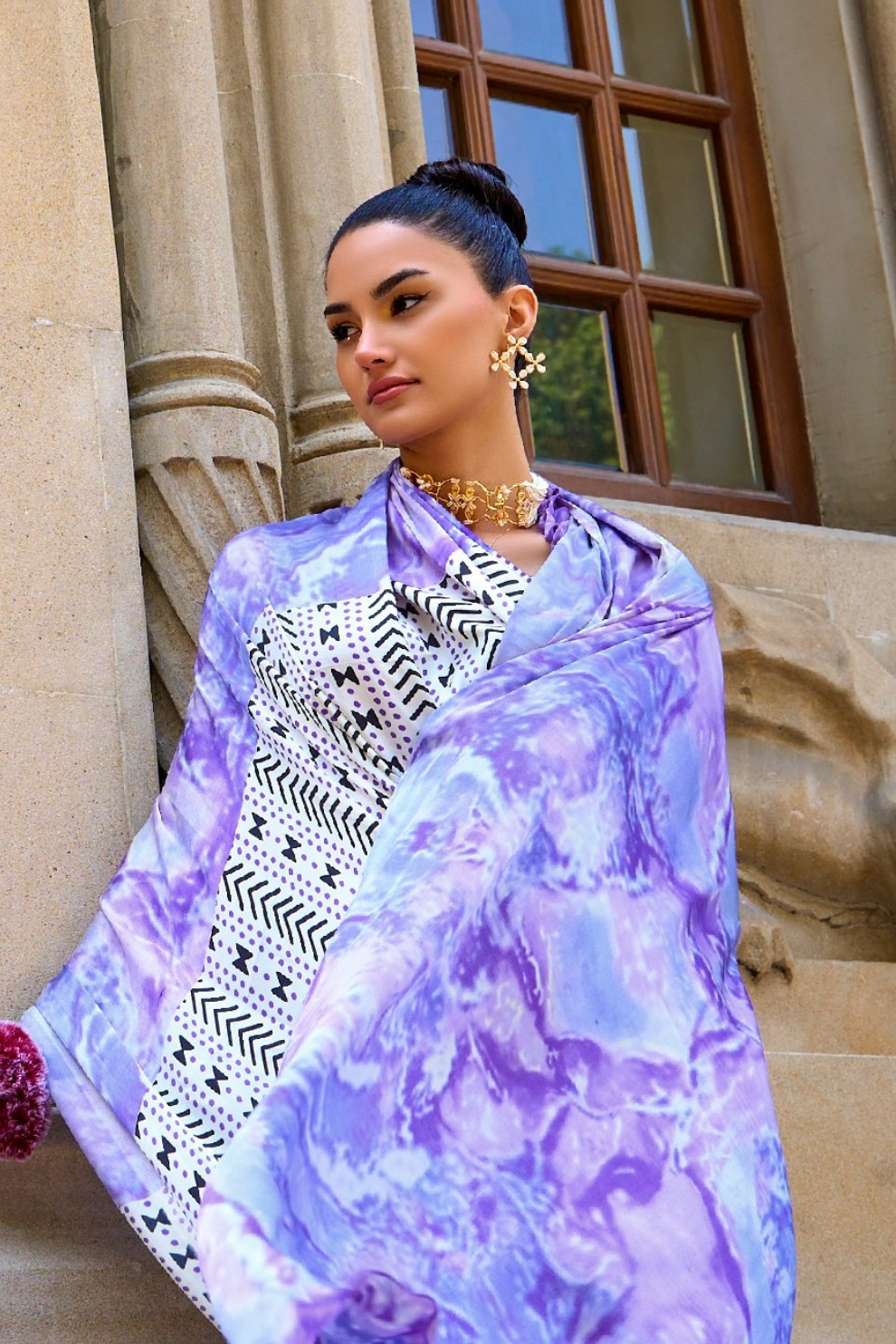 Printed Satin Creep Saree with Smooth Modern Style Finish