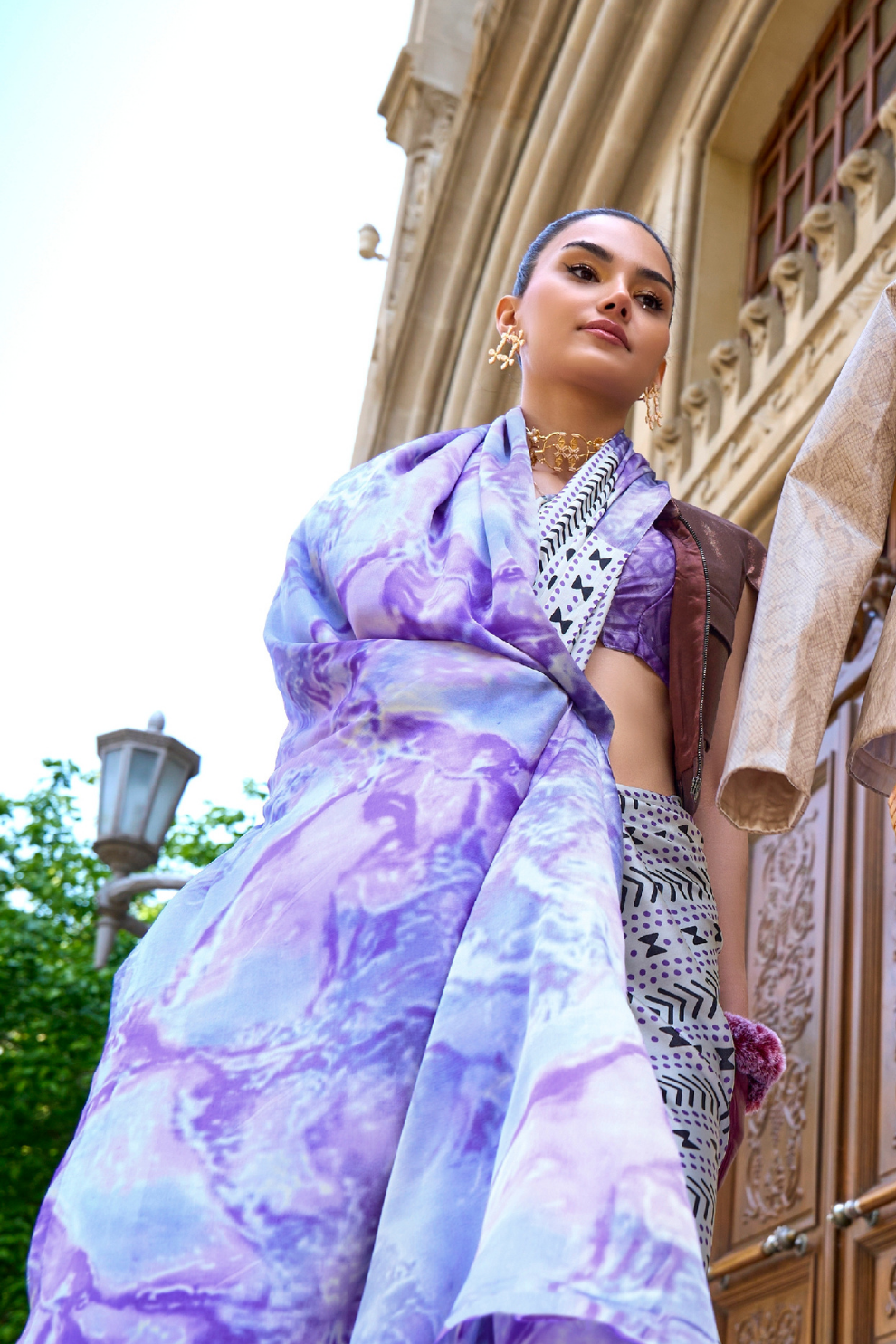 Printed Satin Creep Saree with Smooth Modern Style Finish