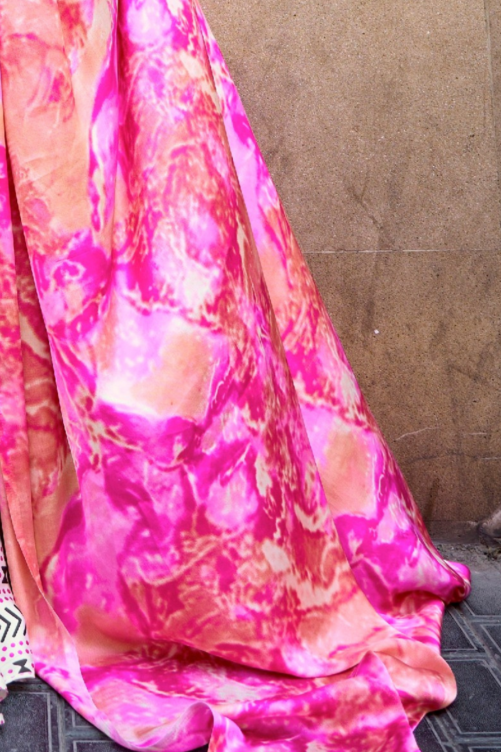 Printed Satin Creep Saree with Smooth Modern Style Finish