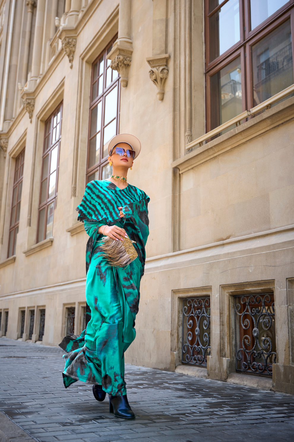 Printed Satin Creep Saree with Smooth Modern Style Finish