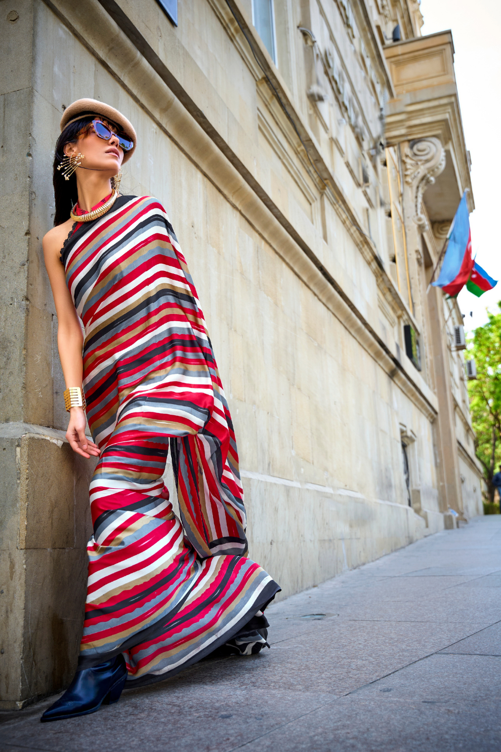 Printed Satin Creep Saree with Smooth Modern Style Finish