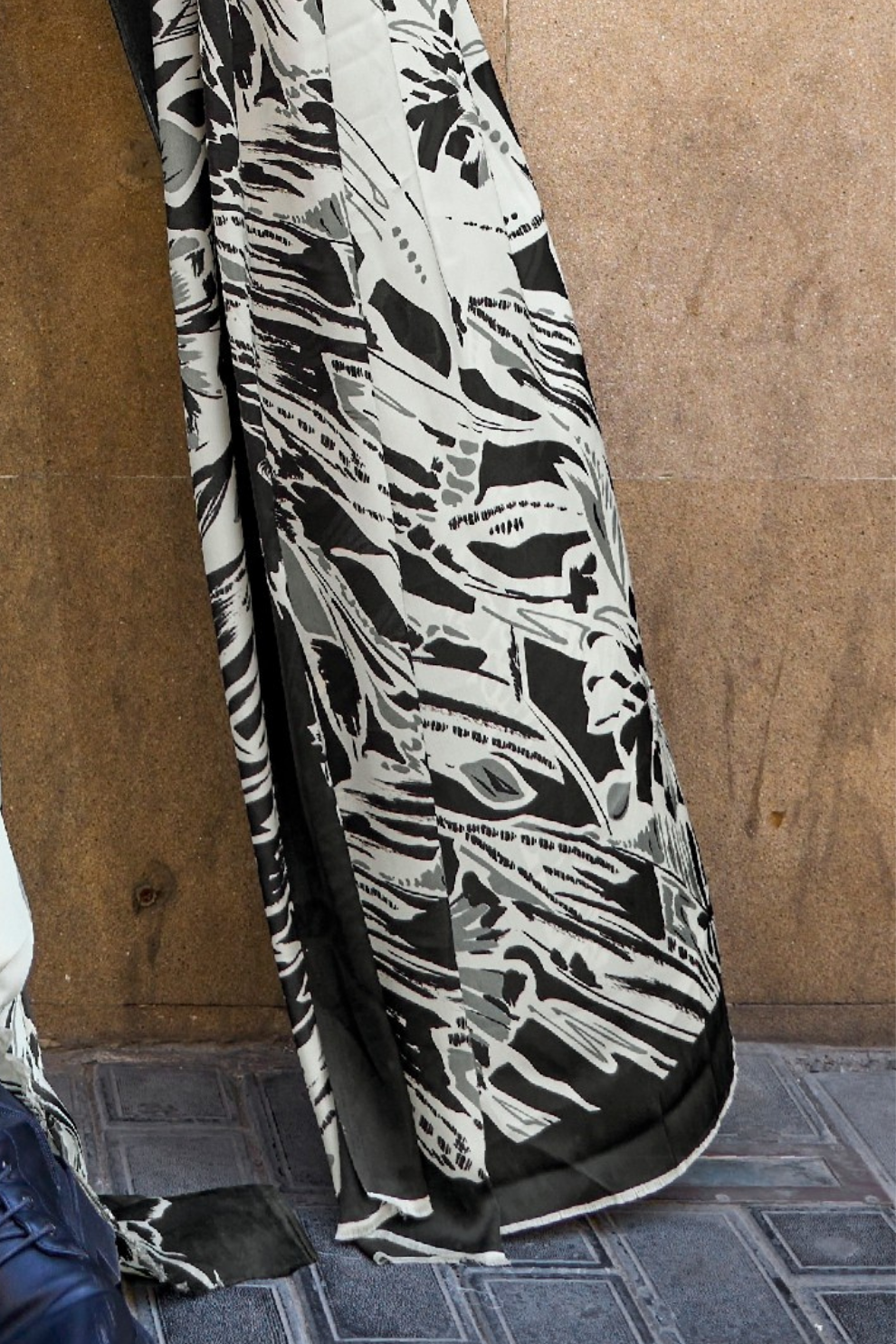 Printed Satin Creep Saree with Smooth Modern Style Finish