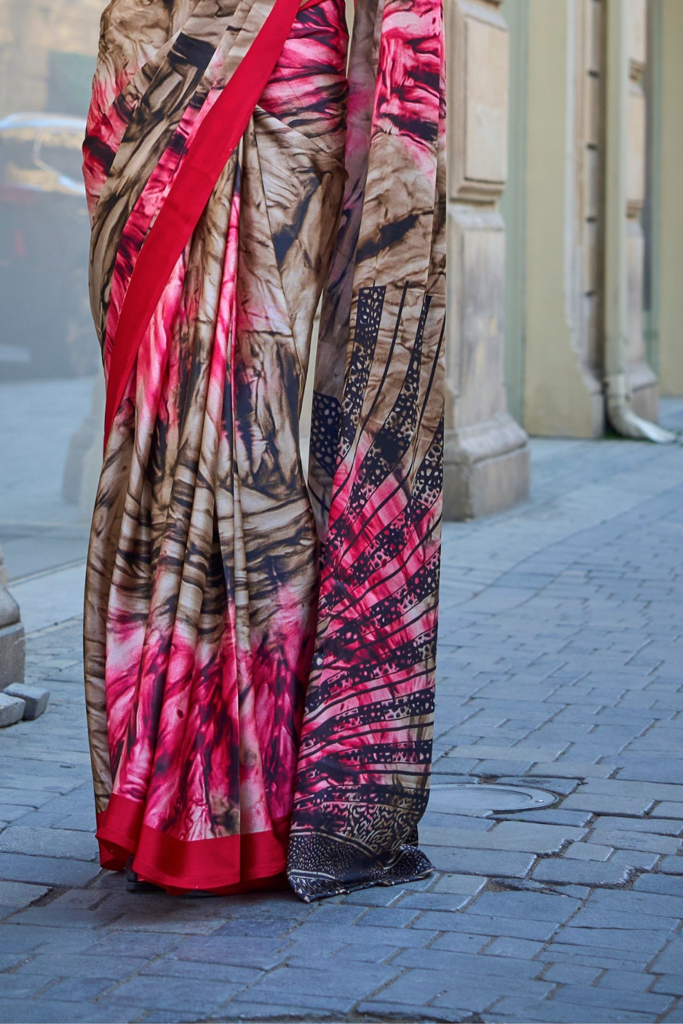 Printed Satin Crepe Saree with Soft Silky Fall and Shine