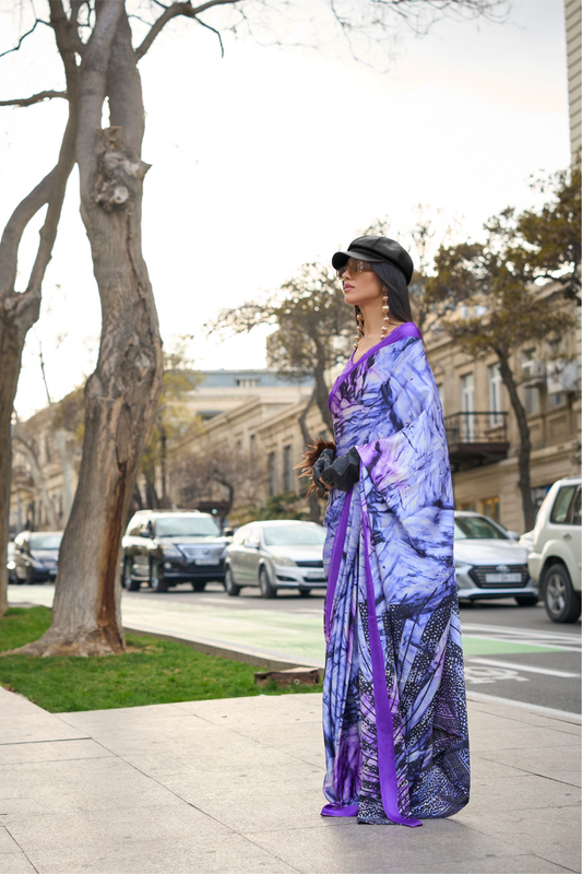 Printed Satin Crepe Saree with Soft Silky Fall and Shine