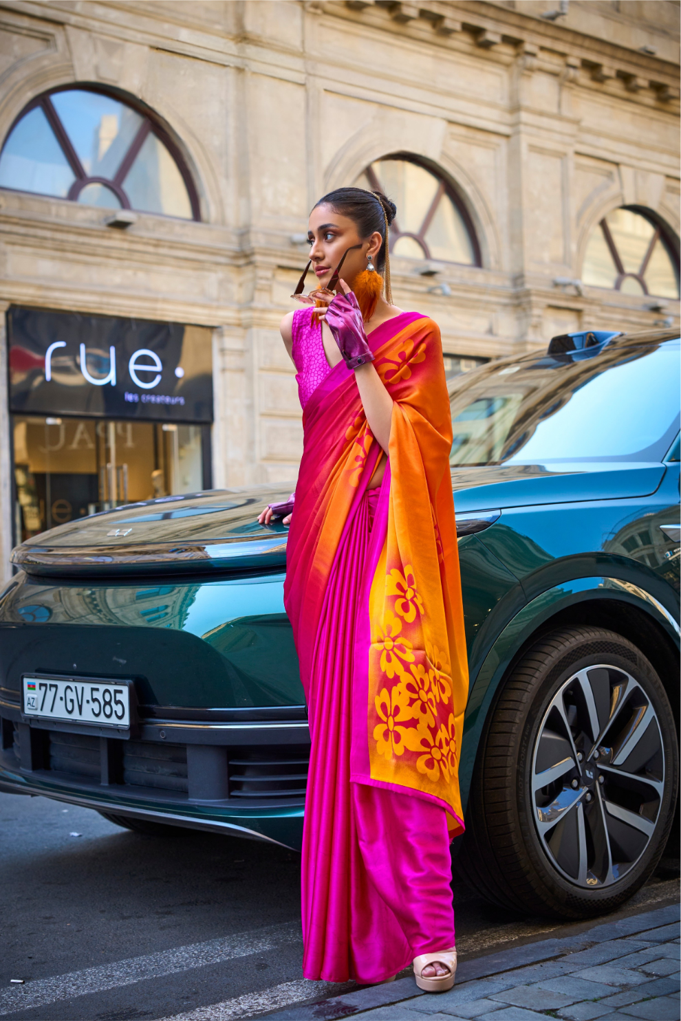 Printed Satin Crepe Saree with Soft Silky Fall and Shine