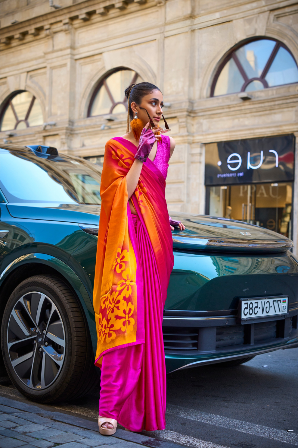 Printed Satin Crepe Saree with Soft Silky Fall and Shine