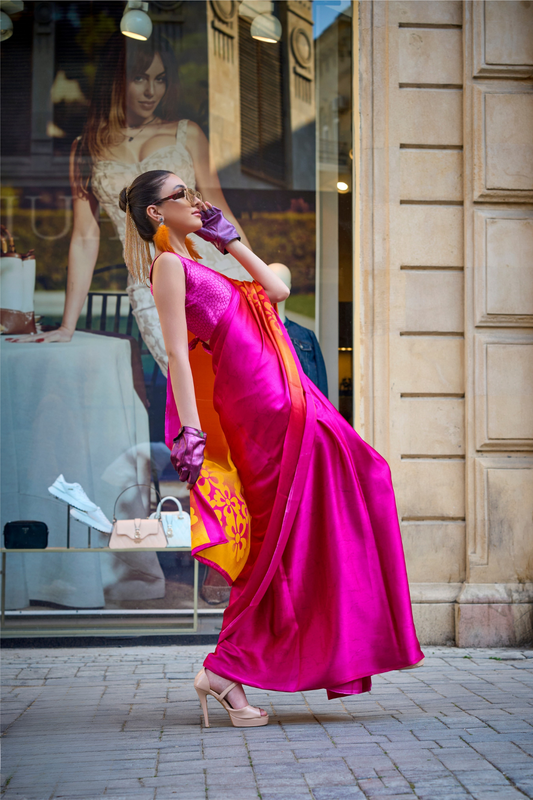 Printed Satin Crepe Saree with Soft Silky Fall and Shine