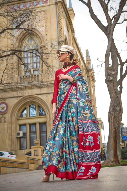 Printed Satin Crepe Saree with Soft Silky Fall and Shine