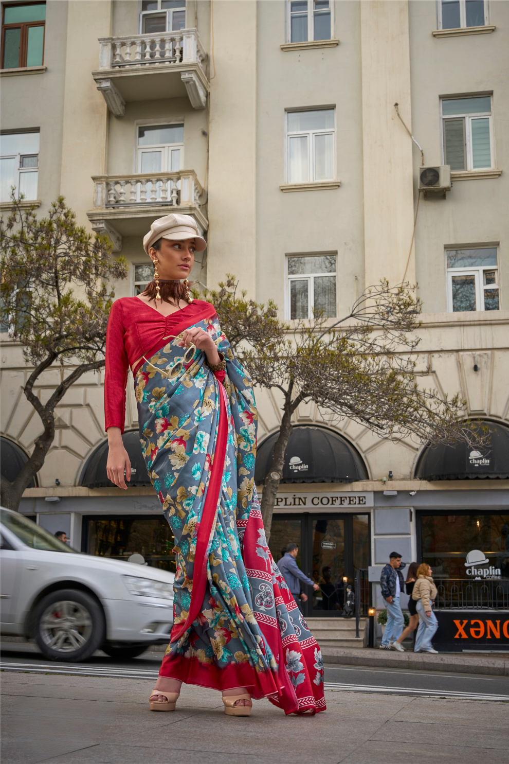 Printed Satin Crepe Saree with Soft Silky Fall and Shine