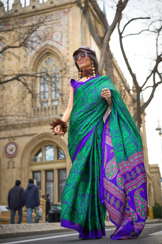 Printed Satin Crepe Saree with Soft Silky Fall and Shine