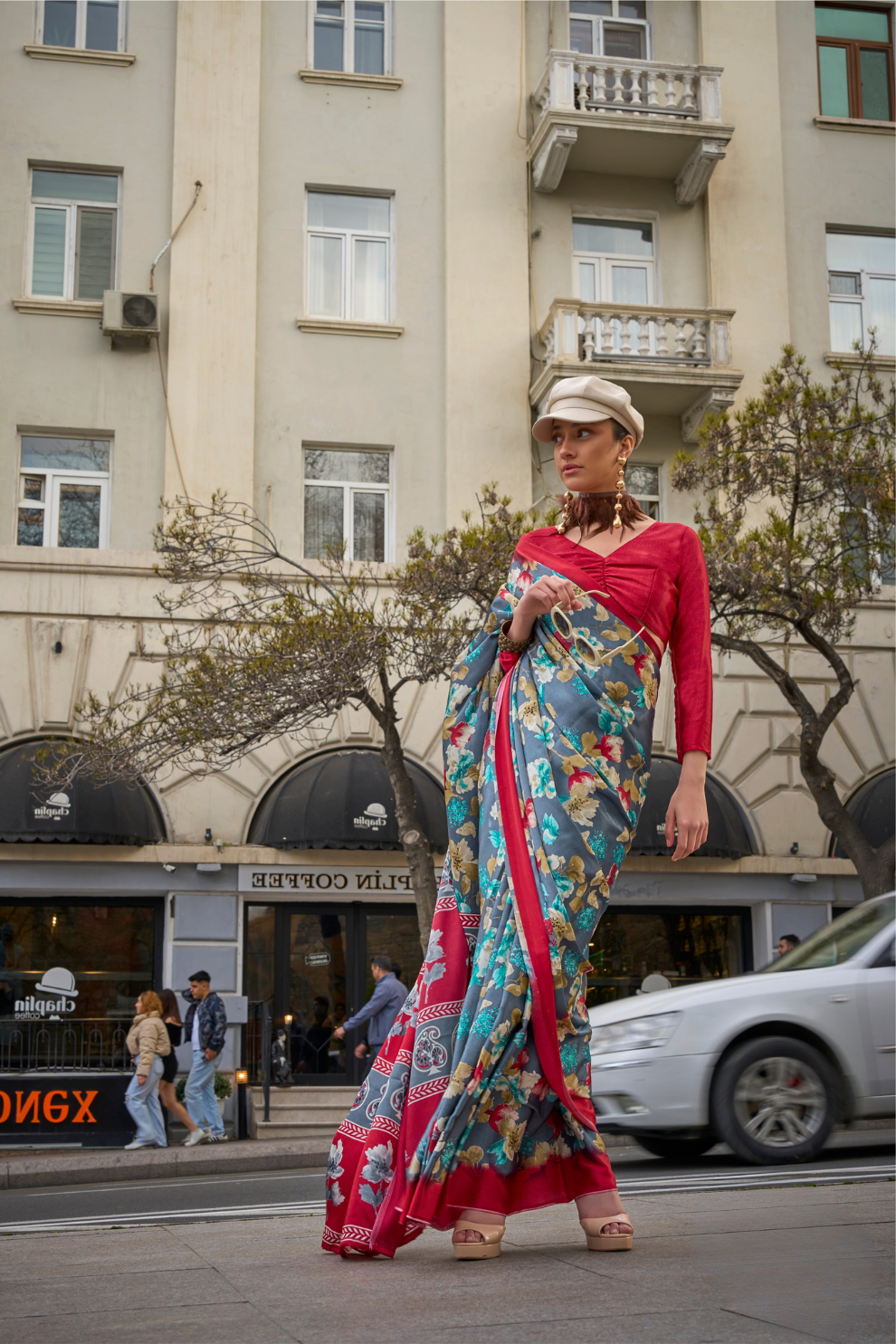 Printed Satin Crepe Saree with Soft Silky Fall and Shine