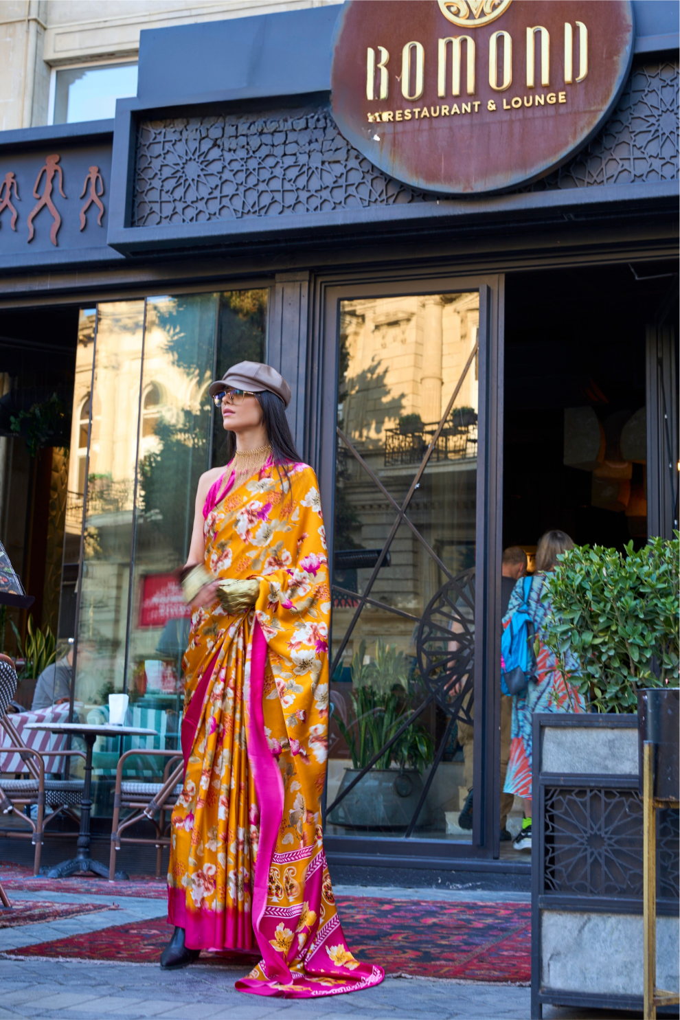 Printed Satin Crepe Saree with Soft Silky Fall and Shine