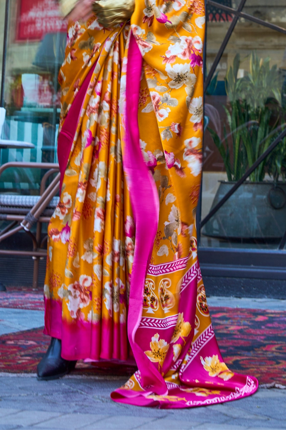Printed Satin Crepe Saree with Soft Silky Fall and Shine