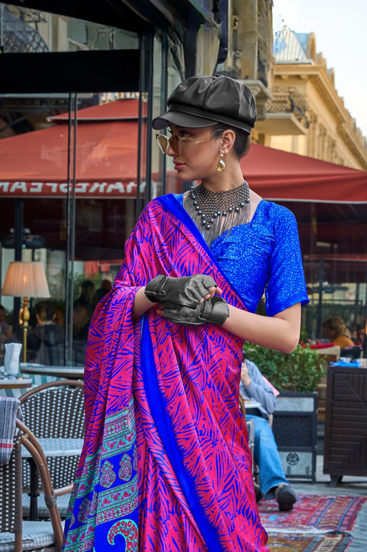 Printed Satin Crepe Saree with Soft Silky Fall and Shine