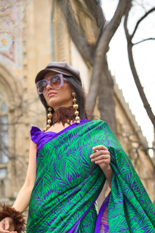 Printed Satin Crepe Saree with Soft Silky Fall and Shine