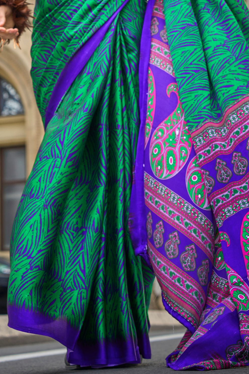 Printed Satin Crepe Saree with Soft Silky Fall and Shine