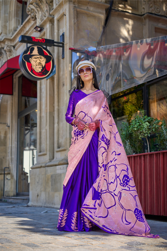 Printed Satin Crepe Saree with Soft Silky Fall and Shine