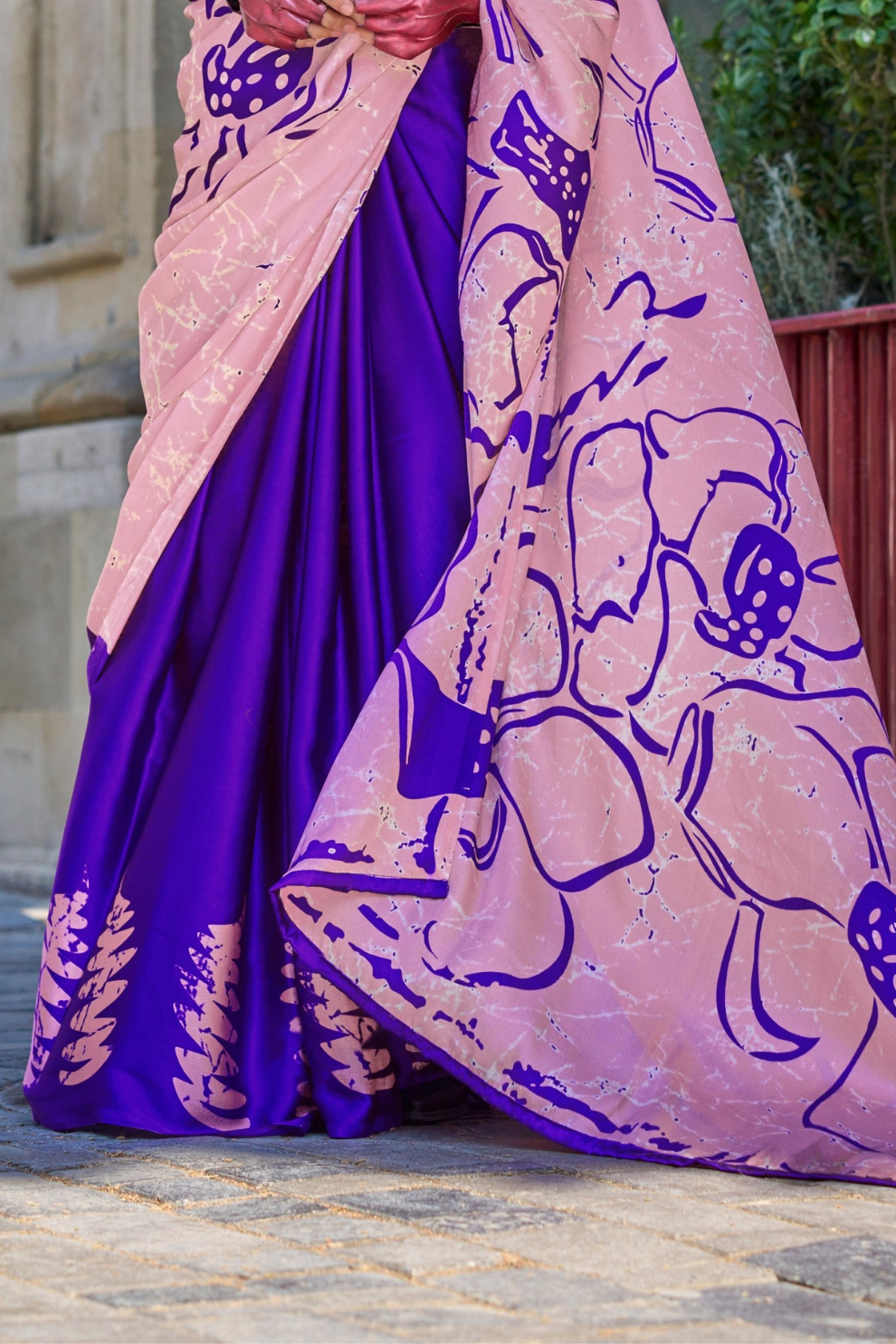 Printed Satin Crepe Saree with Soft Silky Fall and Shine