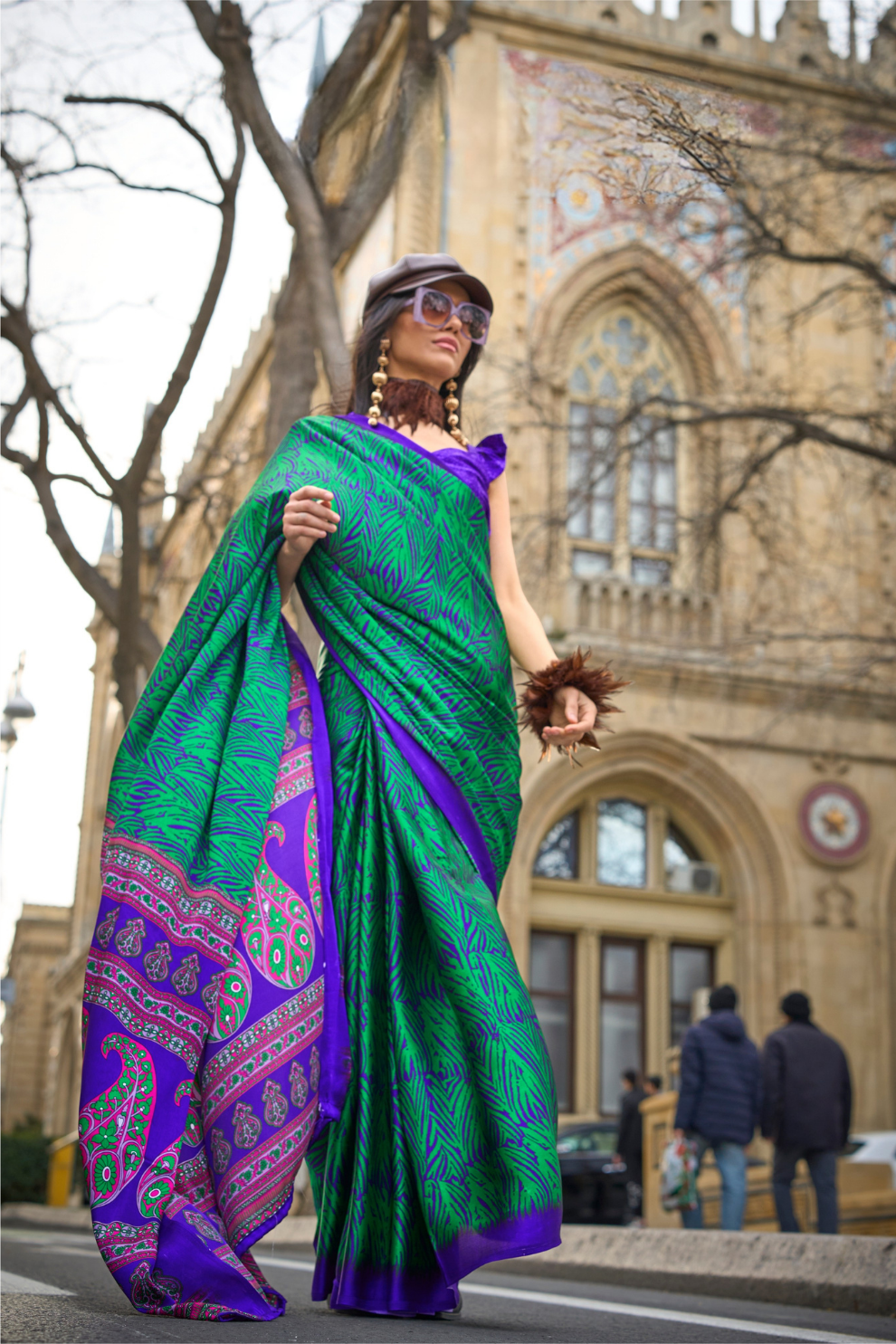 Printed Satin Crepe Saree with Soft Silky Fall and Shine