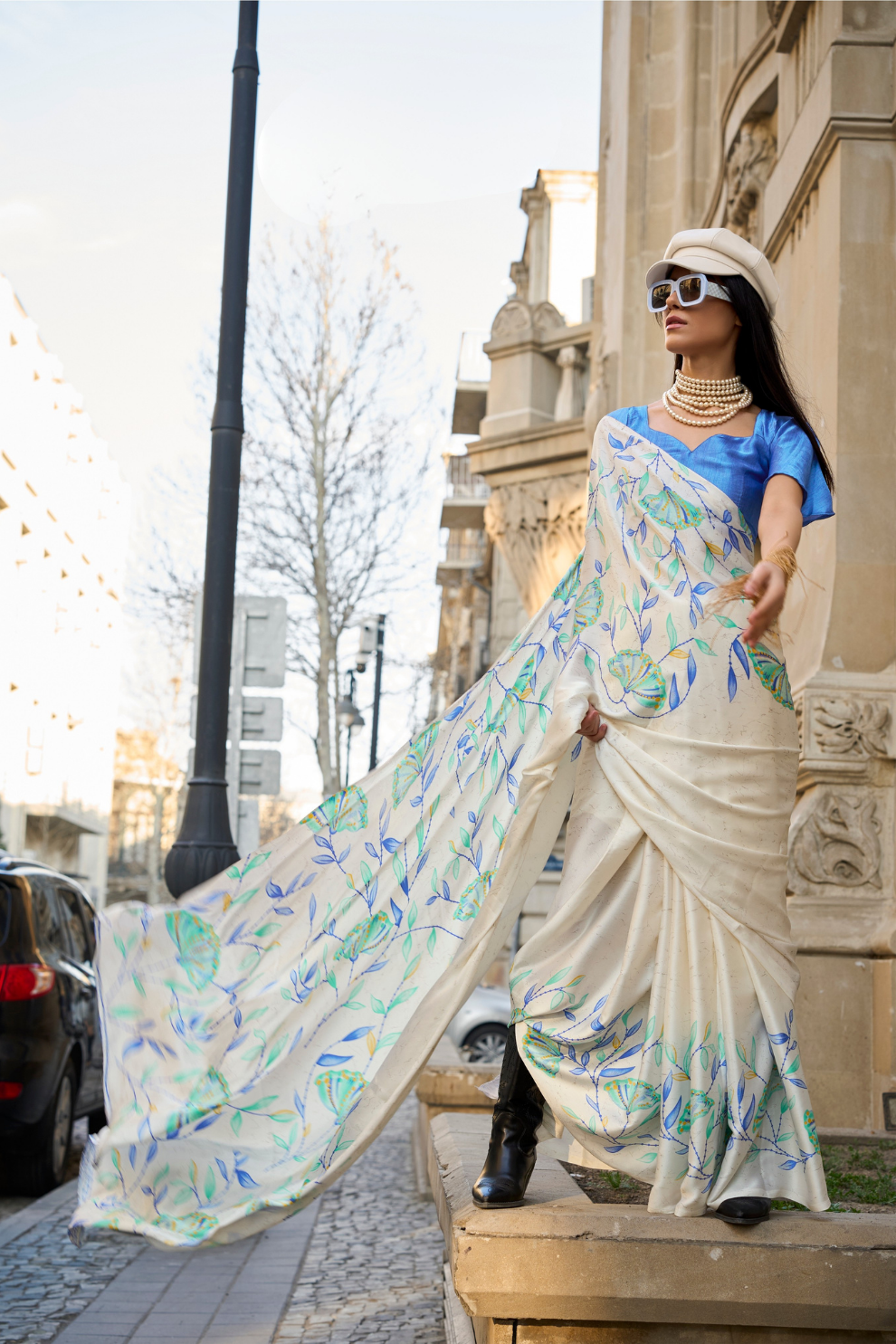 Printed Satin Crepe Saree with Soft Silky Fall and Shine