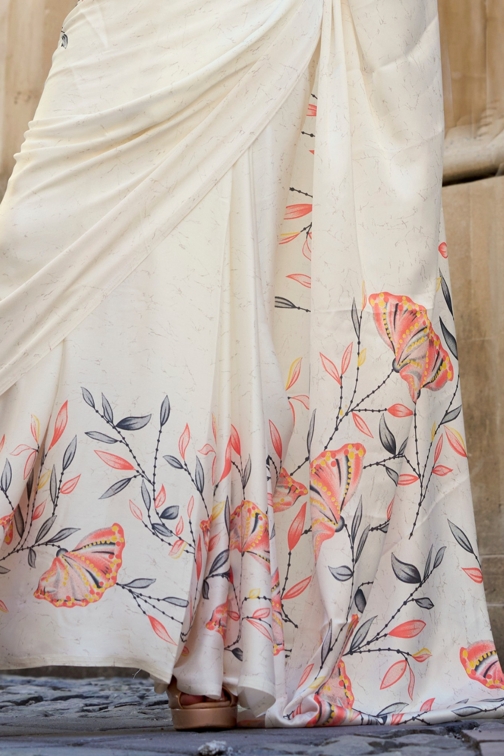 Printed Satin Crepe Saree with Soft Silky Fall and Shine