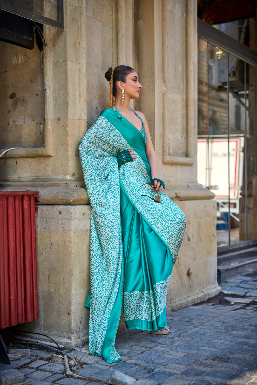 Printed Satin Crepe Saree with Soft Silky Fall and Shine