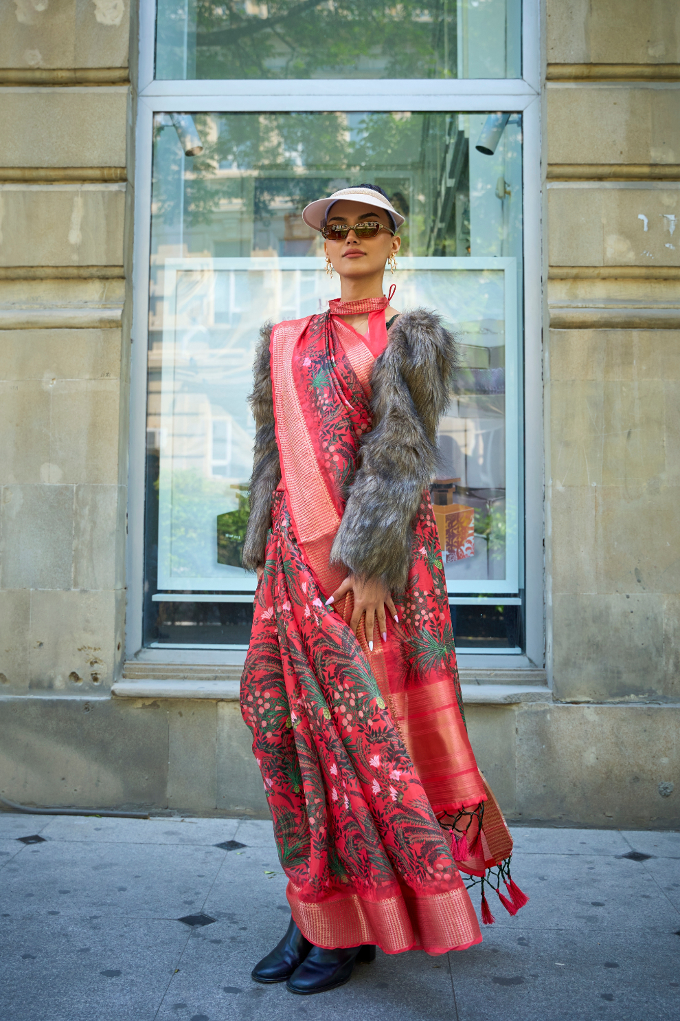 Satin Organza Saree with Elegant Weaving Touch