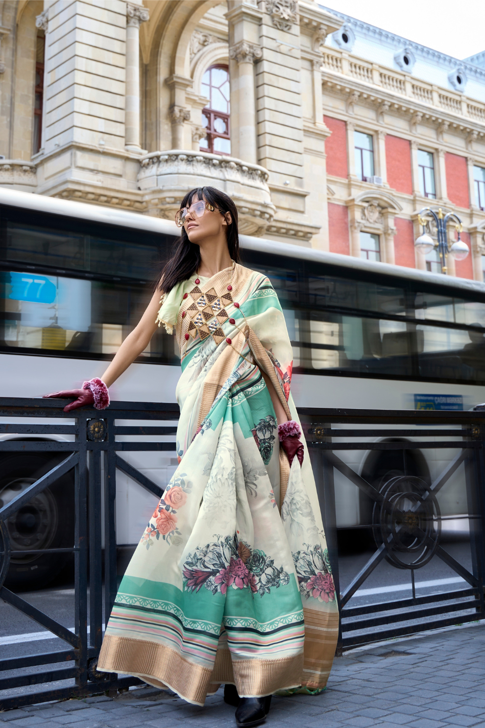 Satin Organza Saree with Elegant Weaving Touch
