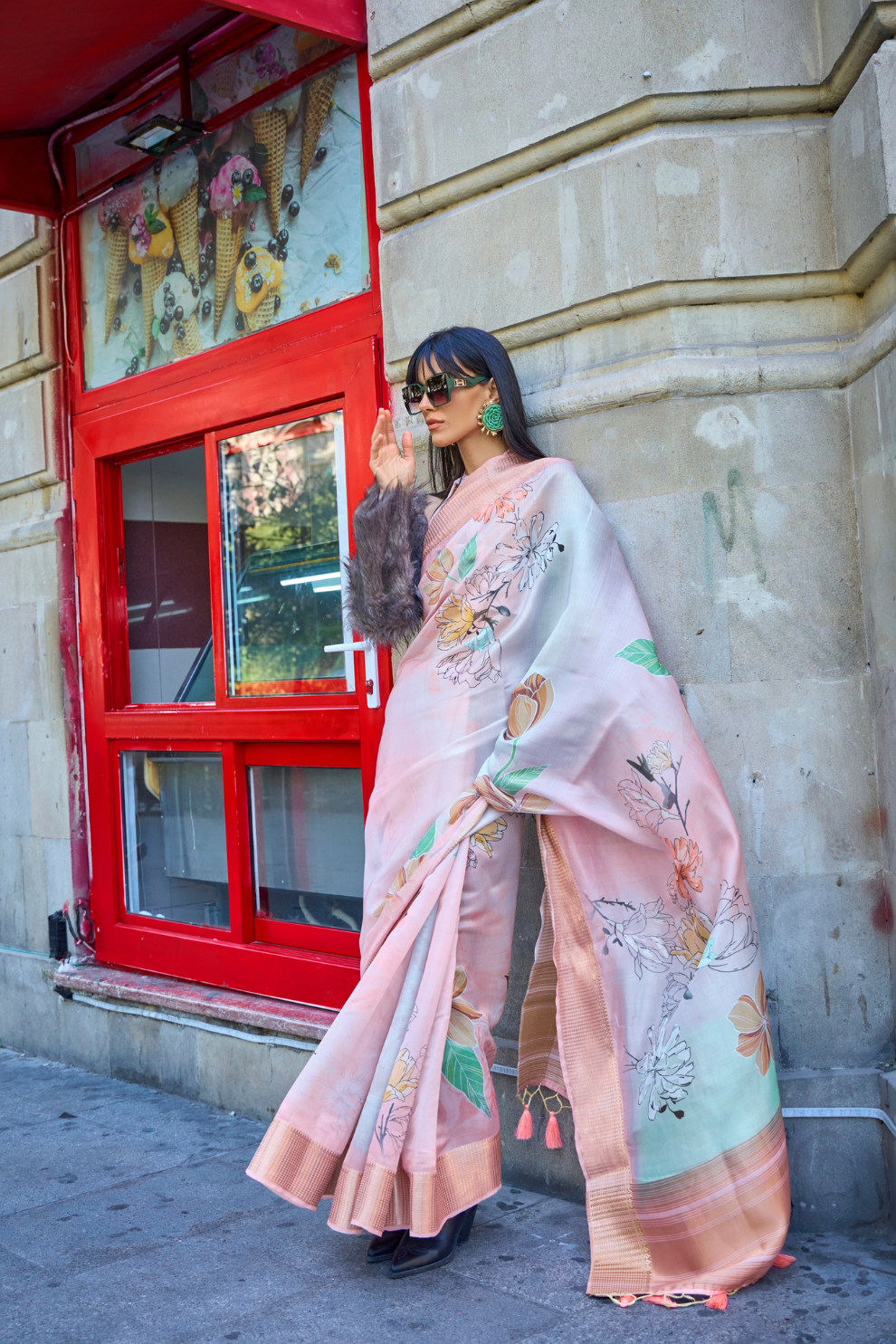 Satin Organza Saree with Elegant Weaving Touch