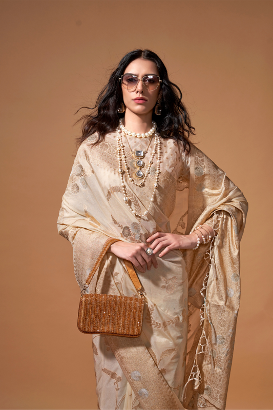 Pure Georgette Handloom Woven Silk Saree with Graceful Texture