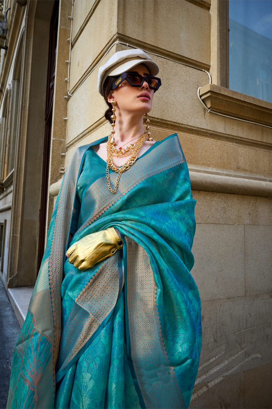 Pure Handloom Two Tone Organza Weaving Saree with Subtle Zari Shine