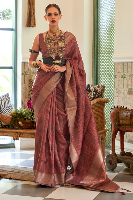Pure Handloom Two Tone Organza Saree with Elegant Weaving
