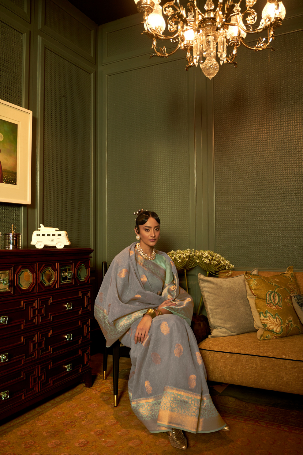 Pure Linen Weaving Saree with Stylish Copper Zari Work