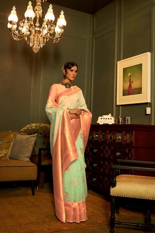 Pure Linen Weaving Saree with Stylish Copper Zari Work