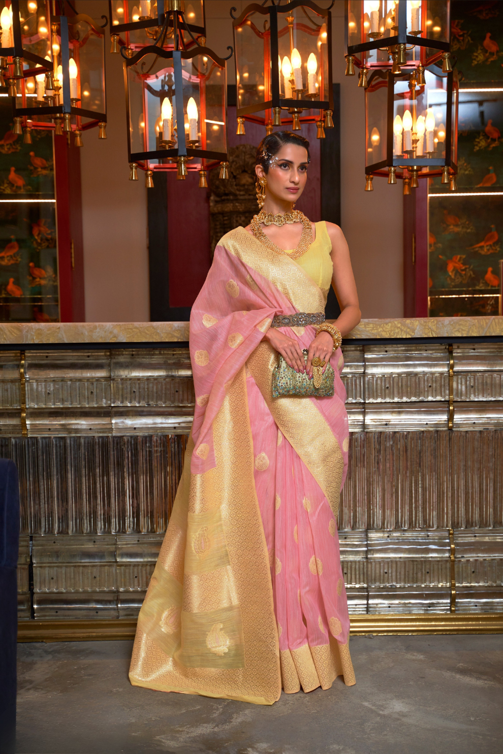 Woven Linen Silk Saree with Subtle Zari Detailing