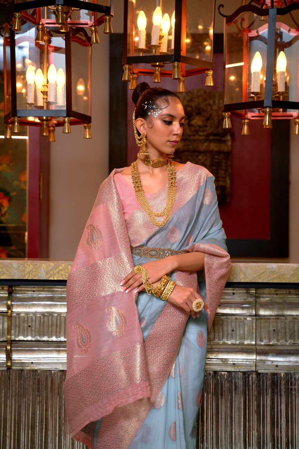 Woven Linen Silk Saree with Subtle Zari Detailing
