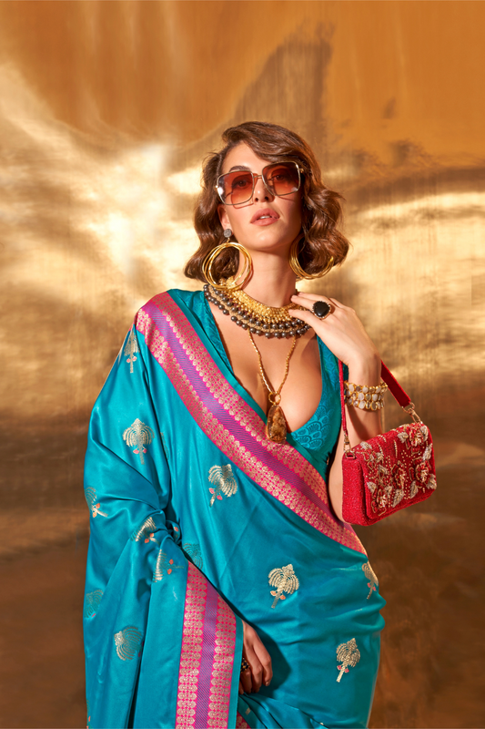 Woven Zari Satin Banarasi Silk Saree with Rich Traditional Detailing