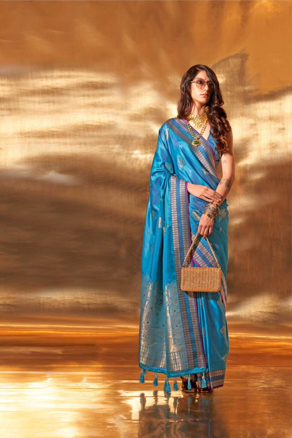 Woven Zari Satin Banarasi Silk Saree with Rich Traditional Detailing