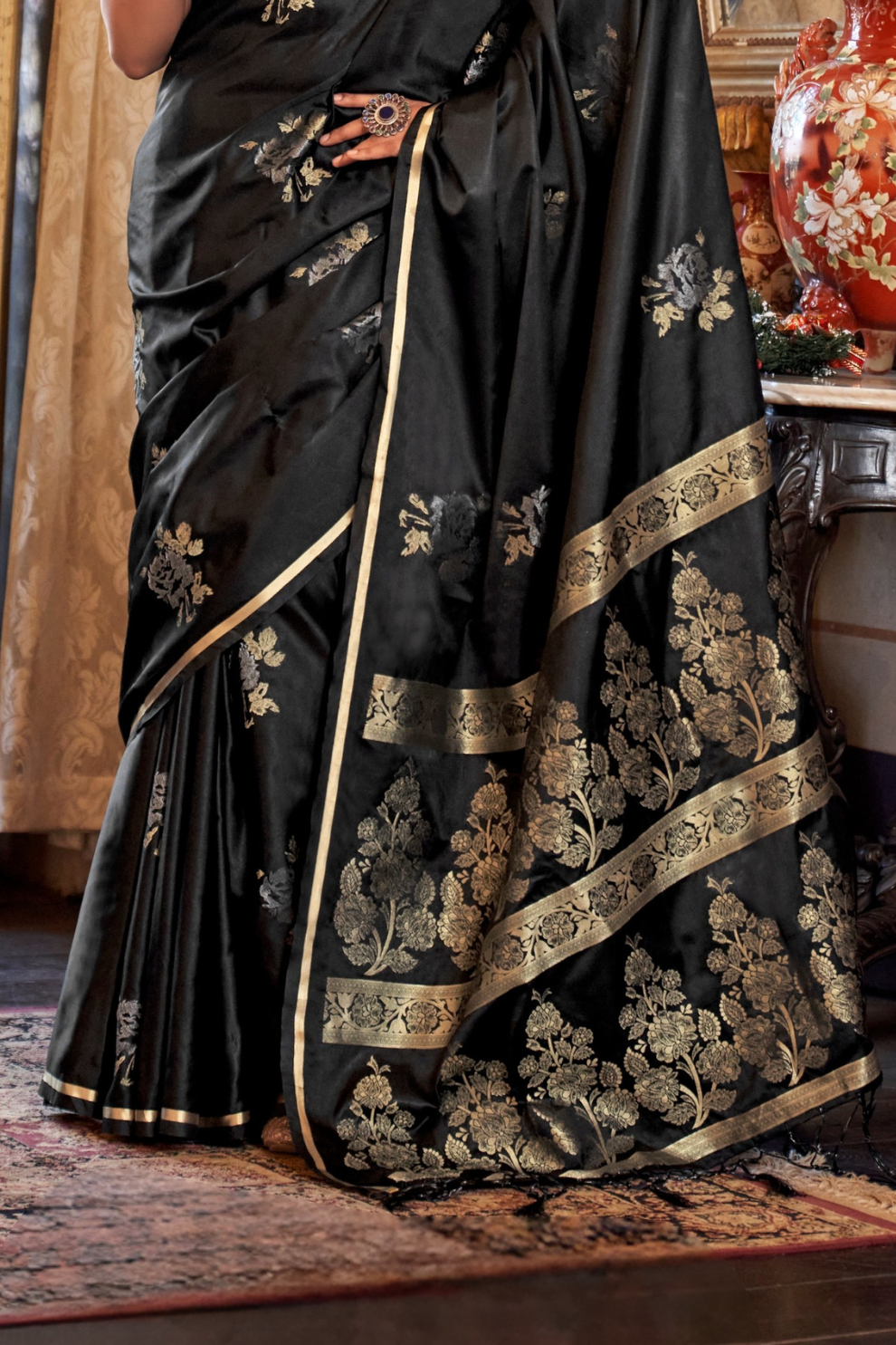 Zari Woven Banarasi Satin Silk Saree with Glossy Rich Finish