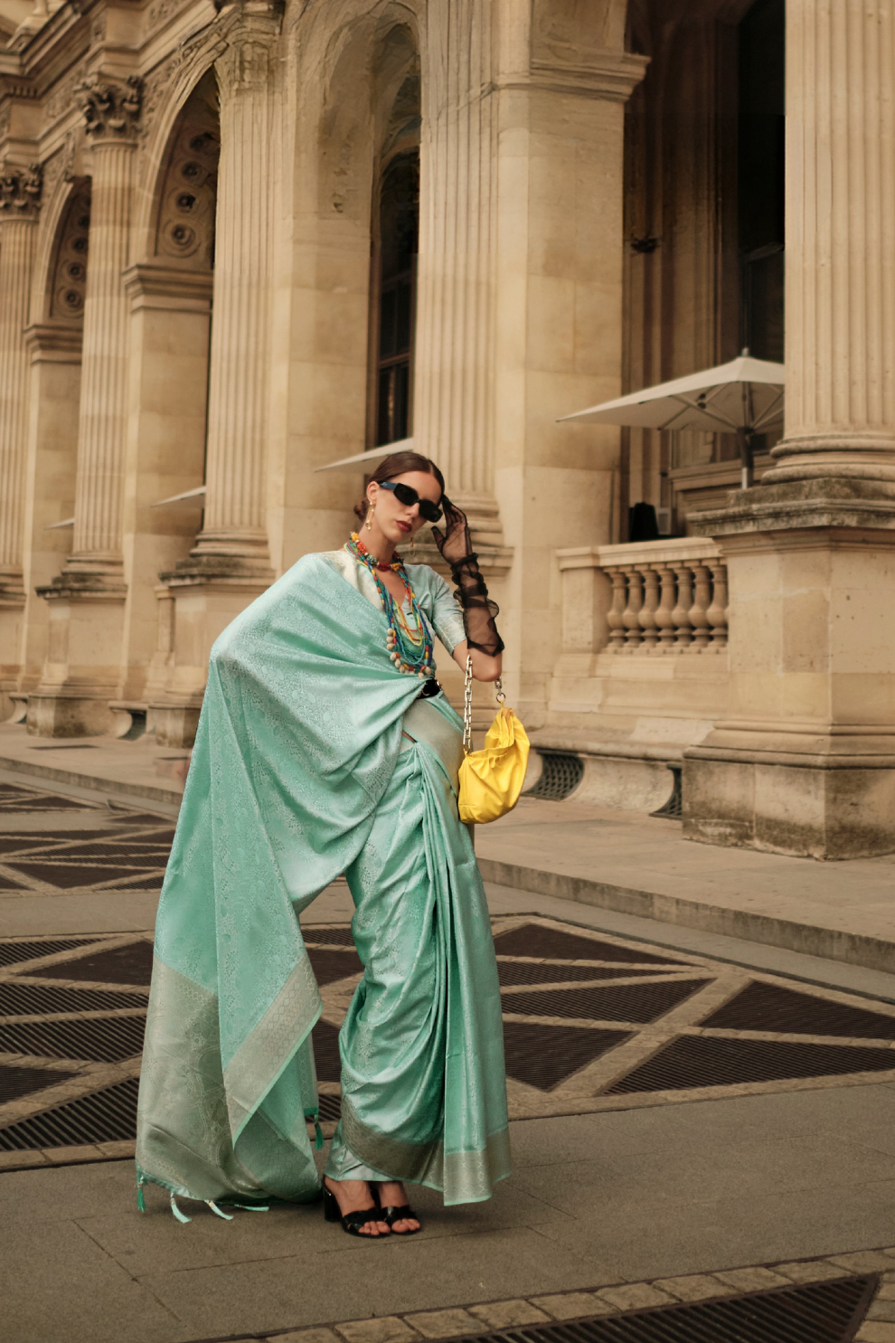 Lustrous Silk Satin Saree with Elegant Drape