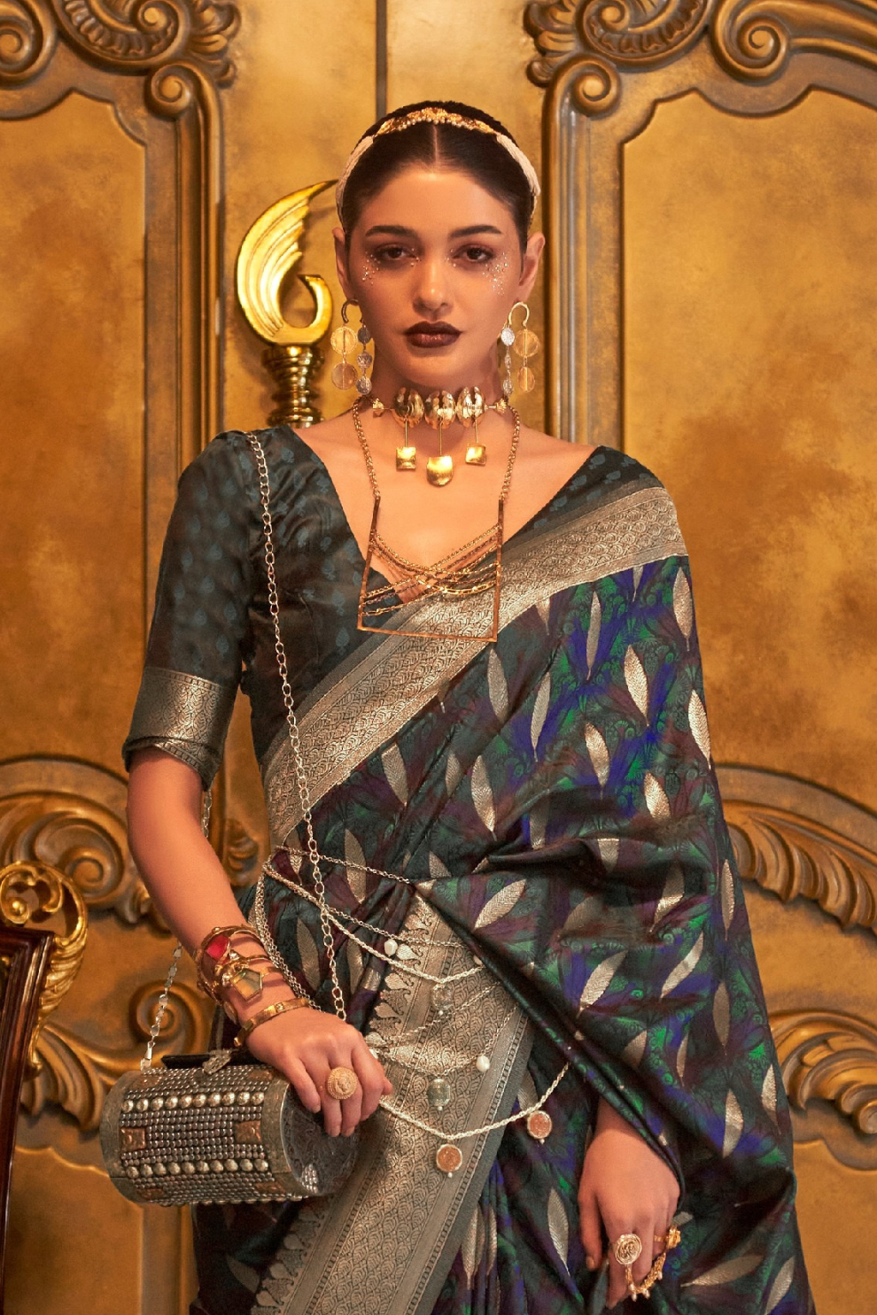 Satin Handloom Saree with Intricate Weaving Work