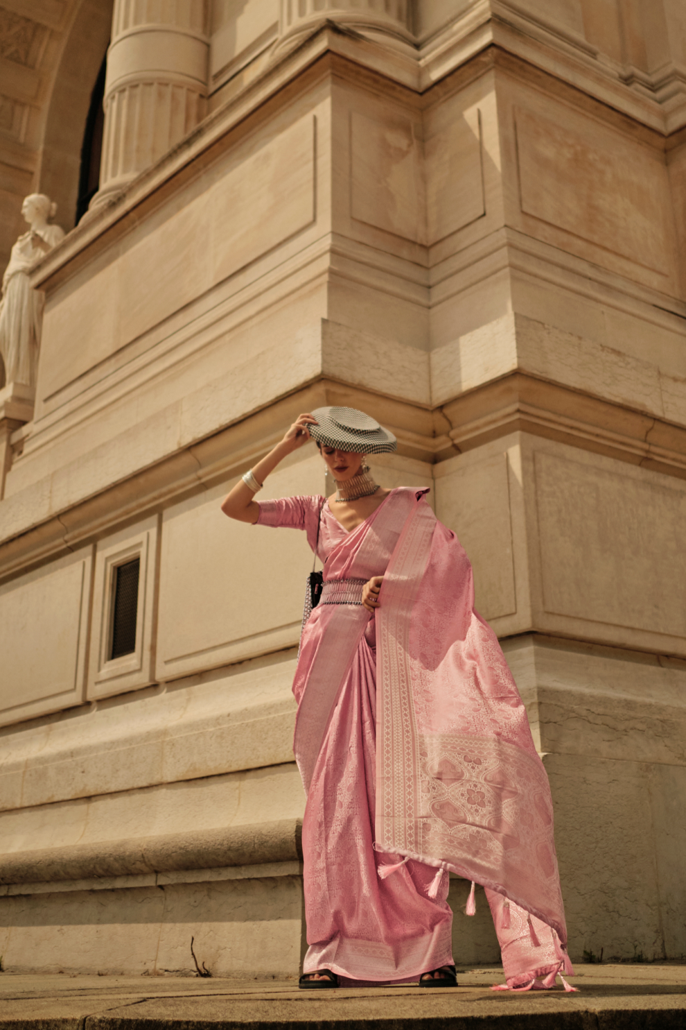 Lustrous Silk Satin Saree with Elegant Drape