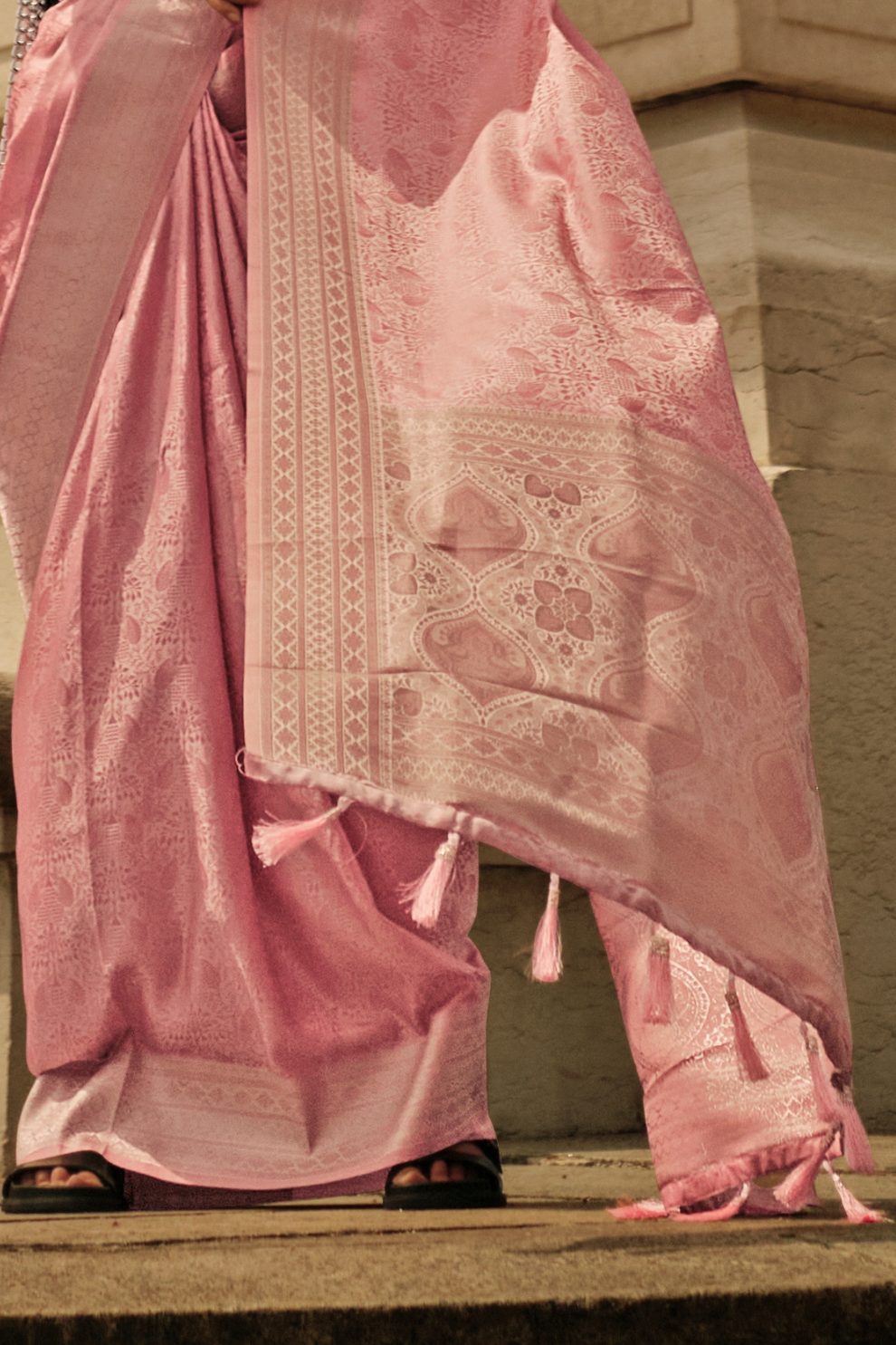 Lustrous Silk Satin Saree with Elegant Drape