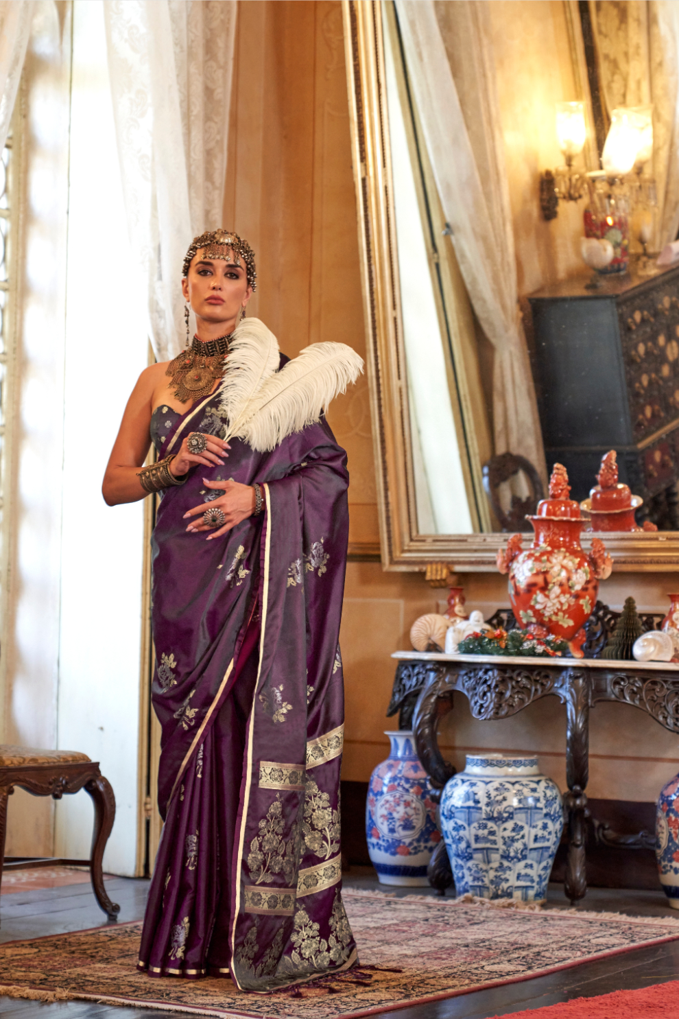 Zari Woven Banarasi Satin Silk Saree with Glossy Rich Finish