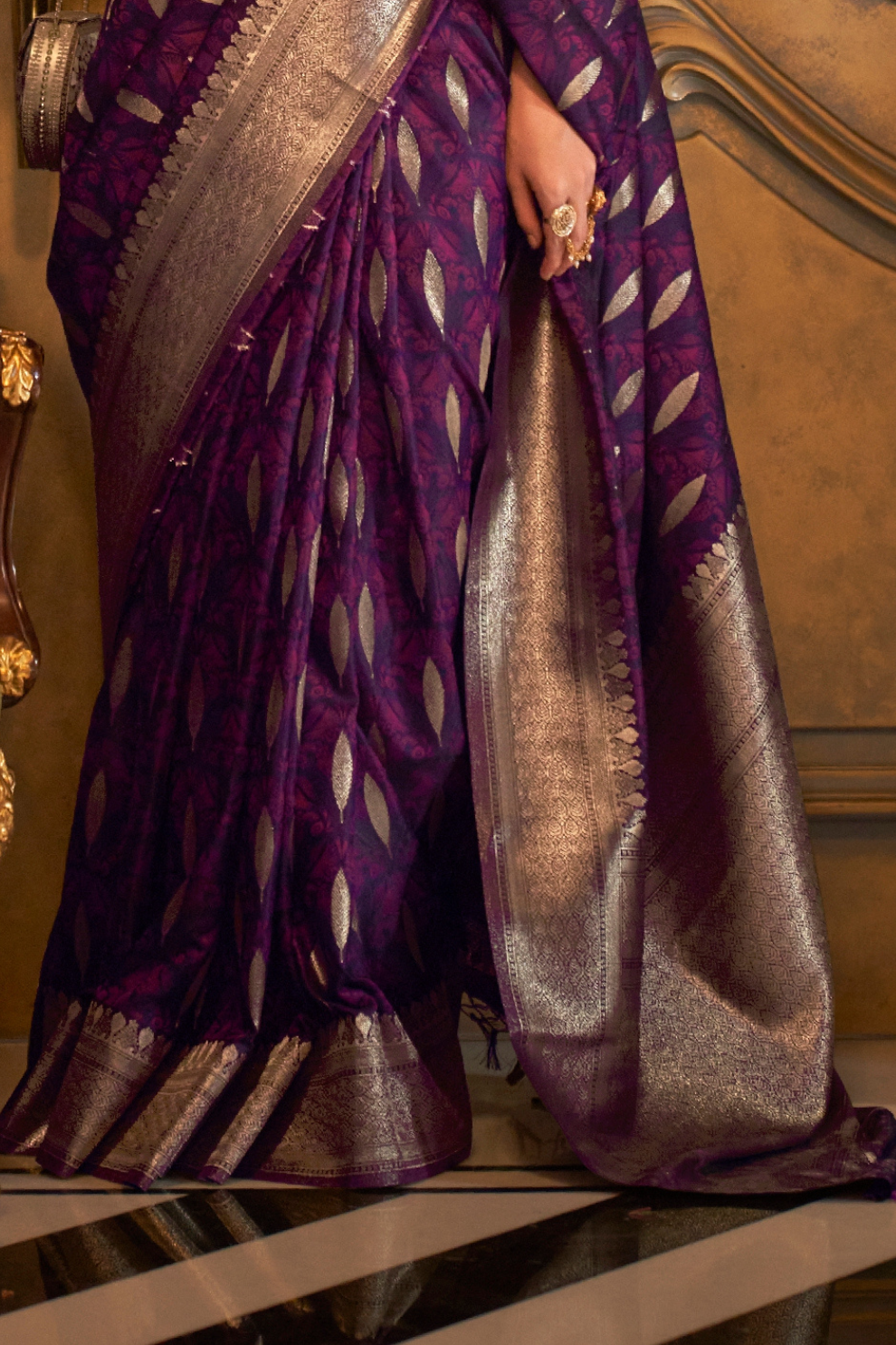 Satin Handloom Saree with Intricate Weaving Work