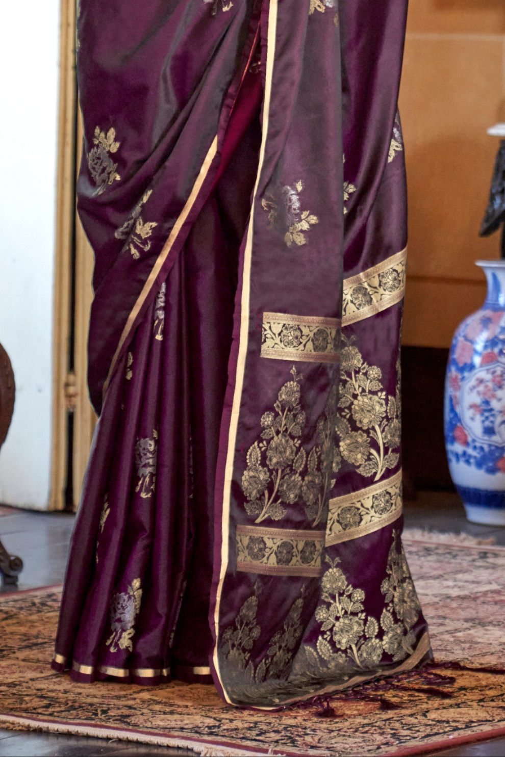 Zari Woven Banarasi Satin Silk Saree with Glossy Rich Finish