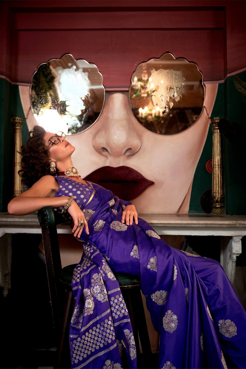 Banarasi Satin Silk Saree with Dual Zari Motifs Finish