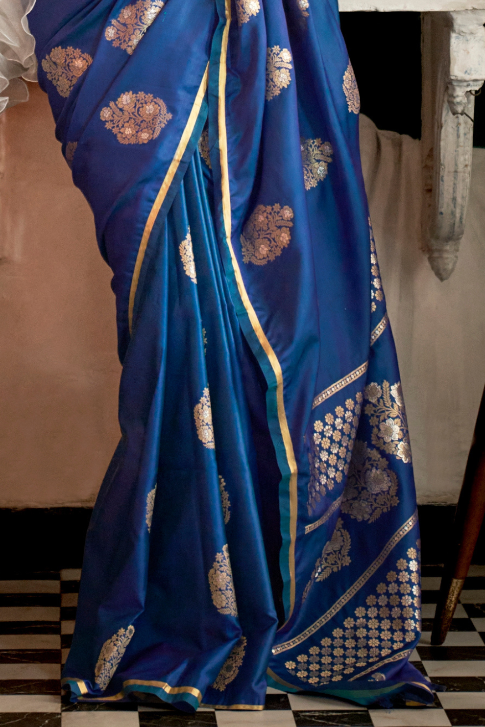 Banarasi Satin Silk Saree with Dual Zari Motifs Finish