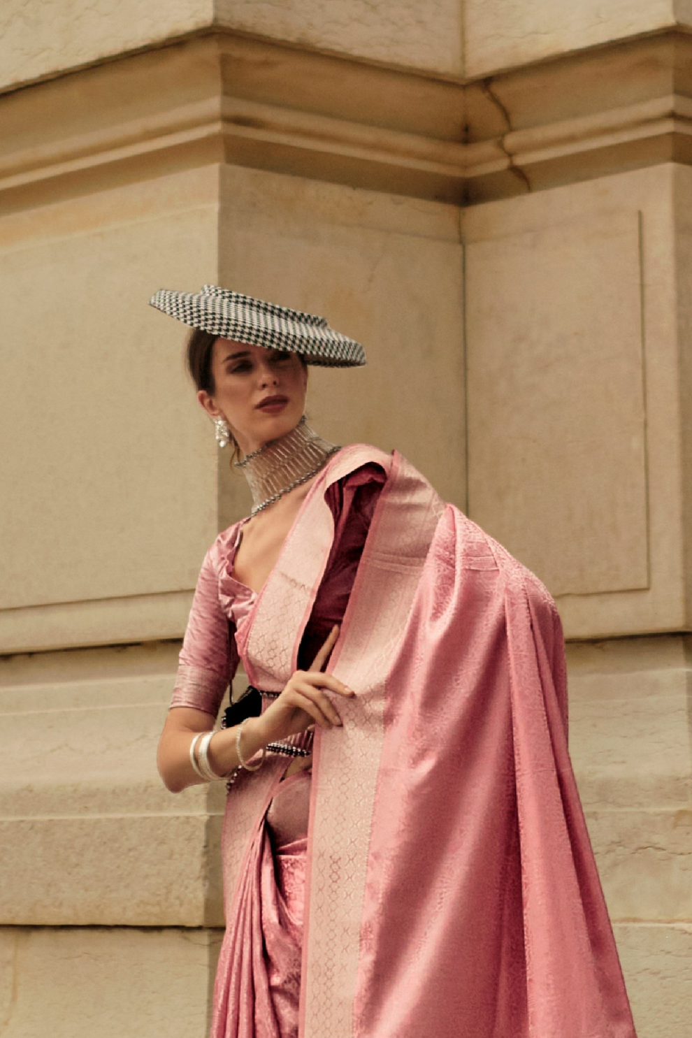 Lustrous Silk Satin Saree with Elegant Drape